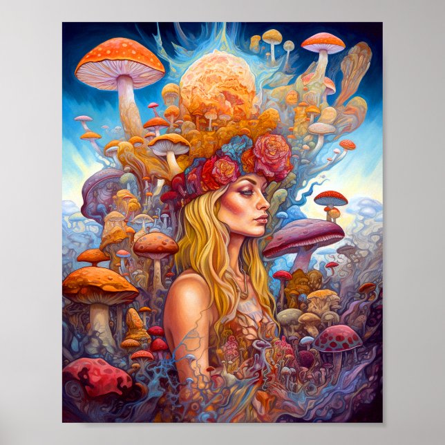 Lady and Mushrooms Surreal Fantasy Art Poster (Vorne)