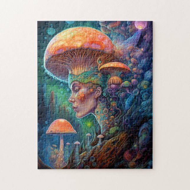 Lady and Mushrooms Surreal Fantasy Art Puzzle (Vertikal)