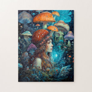 Lady and Mushrooms Surreal Fantasy Art Puzzle