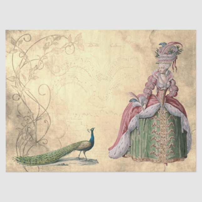 Lady and Peacock Seidenpapier (Vorderseite)