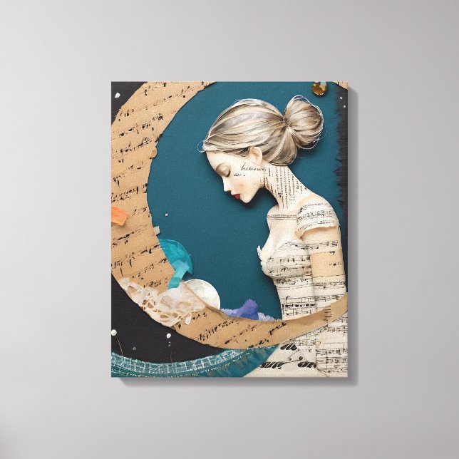 Lady and the Moon Collage Leinwanddruck (Vorderseite)