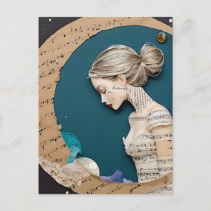 Lady and the Moon Collage Postkarte