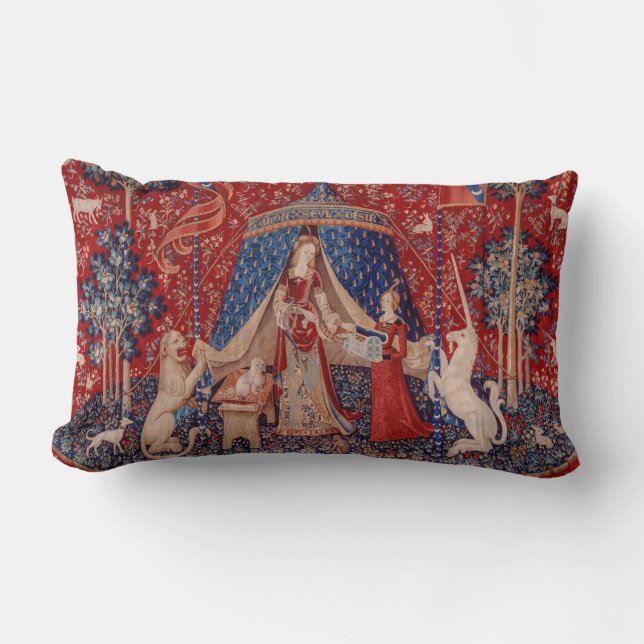 Lady and Unicorn Medieval Tapestry Desire Lendenkissen (Vorderseite)