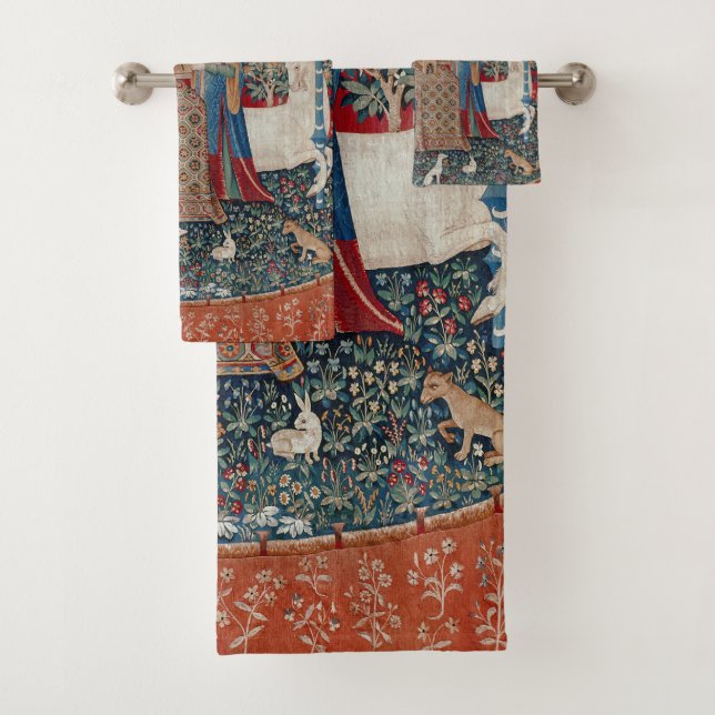 Lady and Unicorn Medieval Tapestry Hearing Badhandtuch Set (Insitu)