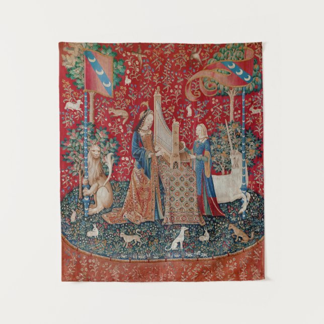 Lady and Unicorn Medieval Tapestry Hearing Wandteppich (Vorderseite)