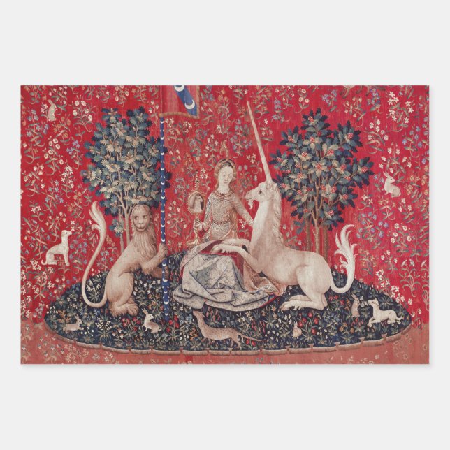 Lady and Unicorn Medieval Tapestry Sight Geschenkpapier Set (Vorderseite)
