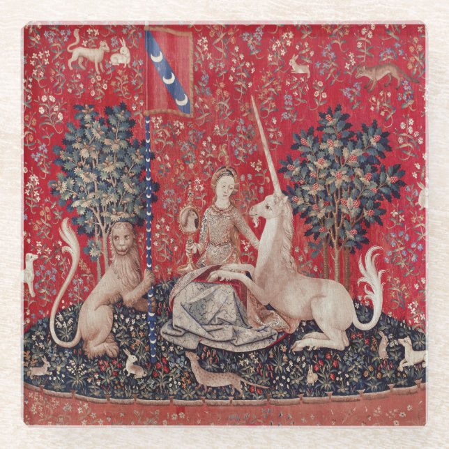 Lady and Unicorn Medieval Tapestry Sight Glasuntersetzer (Vorderseite)