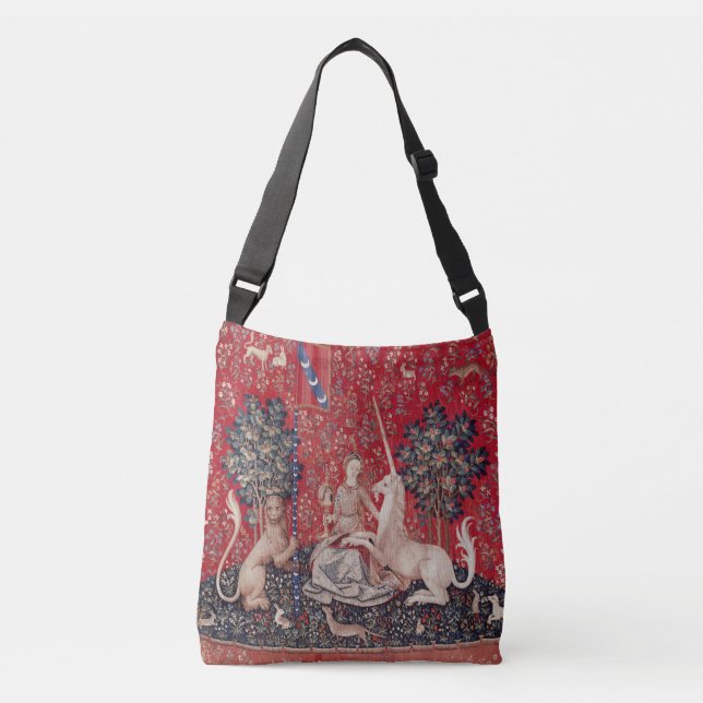 Lady and Unicorn Medieval Tapestry Sight Tragetaschen Mit Langen Trägern (Vorderseite)