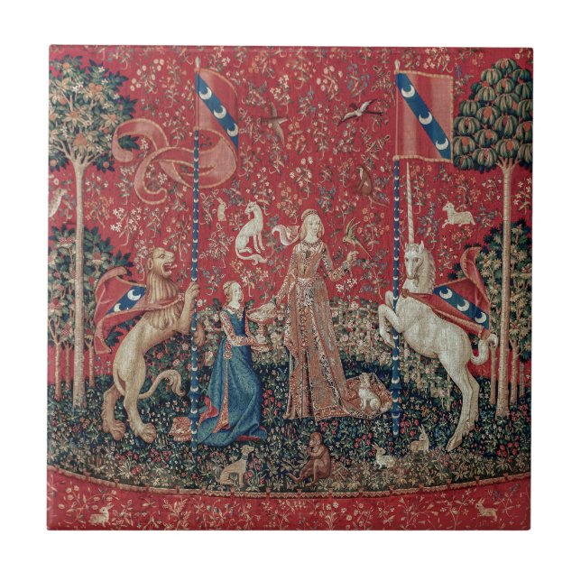 Lady and Unicorn Medieval Tapestry Taste Fliese (Vorderseite)