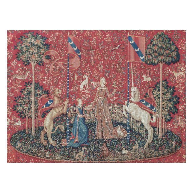 Lady and Unicorn Medieval Tapestry Taste Tischdecke (Vorderseite (Horizontal))