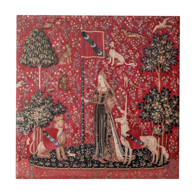 Lady and Unicorn Medieval Tapestry Touch Fliese (Vorderseite)