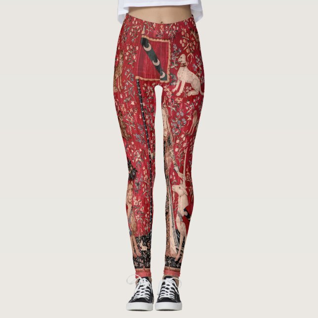 Lady and Unicorn Medieval Tapestry Touch Leggings (Vorderseite)