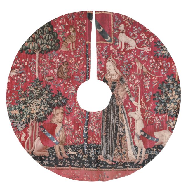 Lady and Unicorn Medieval Tapestry Touch Polyester Weihnachtsbaumdecke (Vorderseite)