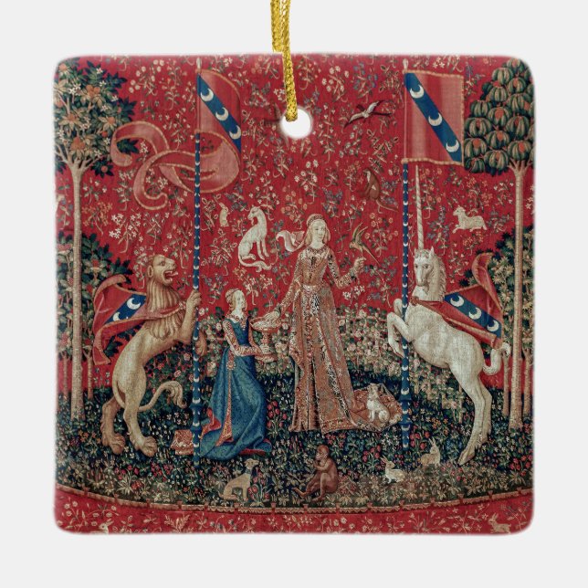 Lady and Unicorn Mittelalterliche Tapestation Gesc Keramikornament (Vorderseite)