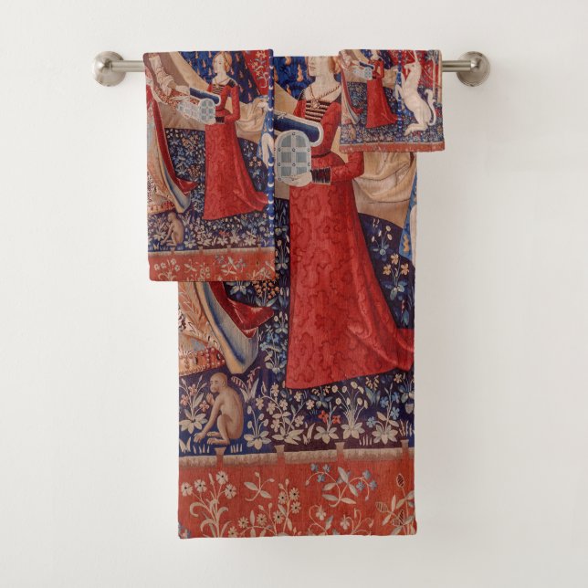 Lady and Unicorn Mittelalterliche Tapestry Badhandtuch Set (Insitu)