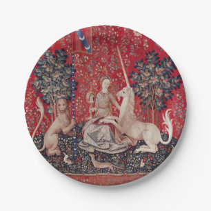 Lady and Unicorn Mittelalterliche Tapestry - Blick Pappteller