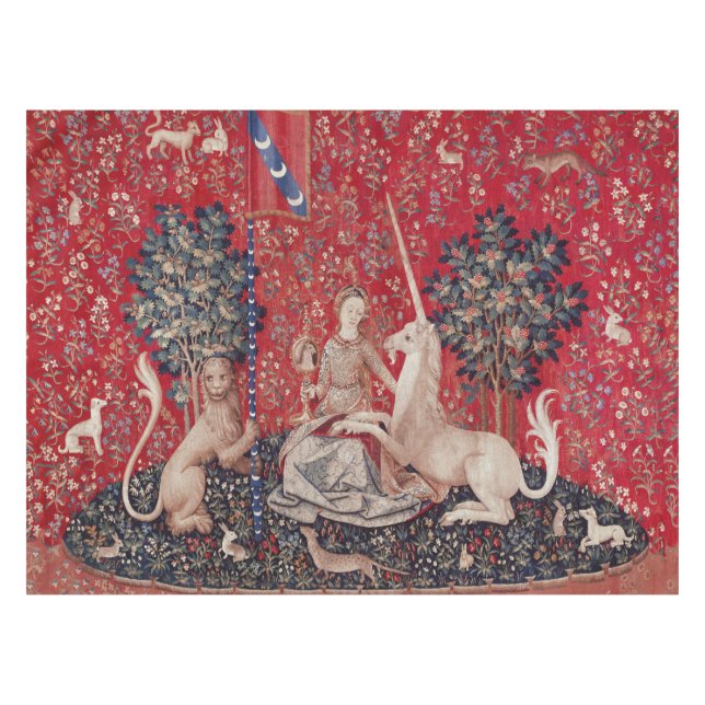Lady and Unicorn Mittelalterliche Tapestry - Blick Tischdecke (Vorderseite (Horizontal))