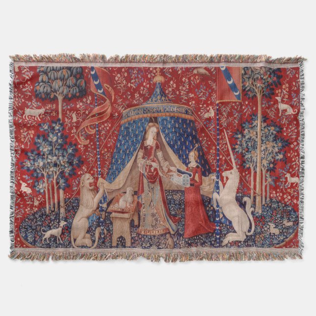 Lady and Unicorn Mittelalterliche Tapestry Decke (Vorderseite)