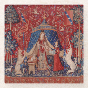 Lady and Unicorn Mittelalterliche Tapestry Glasuntersetzer