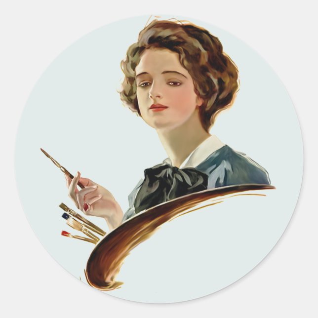 Lady Artist Runder Aufkleber (Vorderseite)