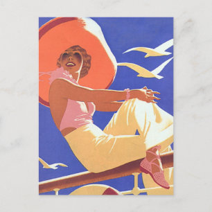 Lady auf einer Kreuzfahrt Postkarte