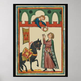 Lady Awarding Knight A Garland, 14. Jahrhundert Poster