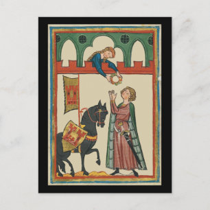 Lady Awarding Knight A Garland, 14. Jahrhundert Postkarte
