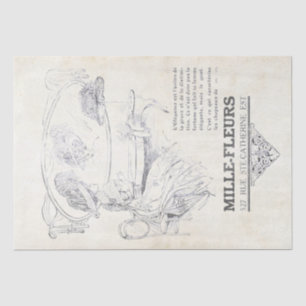 Lady bei Mirror French Hat Ad Vintag Decoupage Seidenpapier