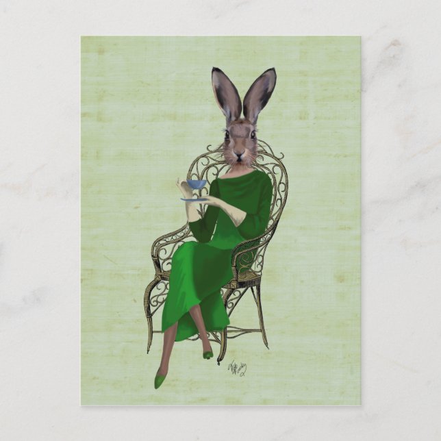 Lady Bella Rabbit Einnahme von Tee 4 Postkarte (Vorderseite)