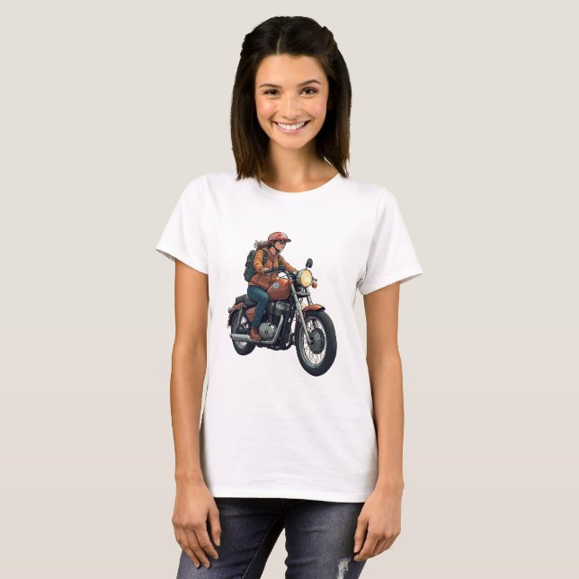 Lady Biker auf der Straße T-Shirt (Vorne ganz)
