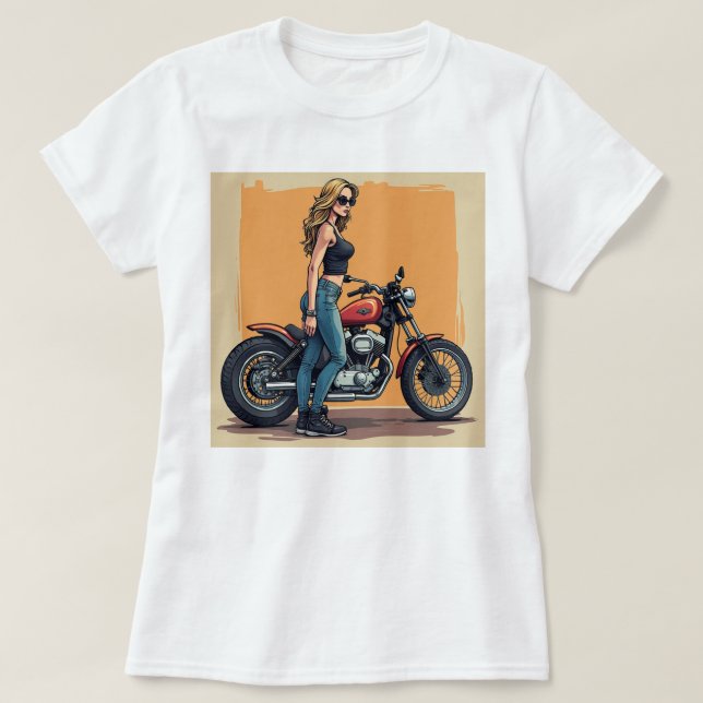 Lady Biker Getting Ready To Ride T-Shirt (Design vorne)