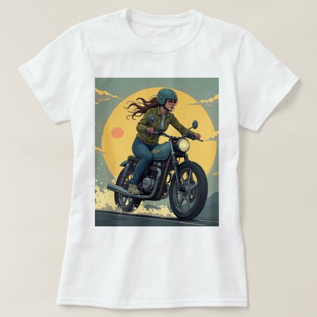 Lady Biker On The Road T-Shirt (Design vorne)