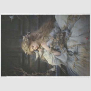 Lady Bird in blauer Kleiderdecoupage Seidenpapier