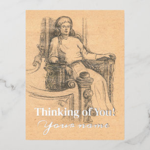 Lady Bleistift-Grafik auf Handwerk Folien Feiertagspostkarte