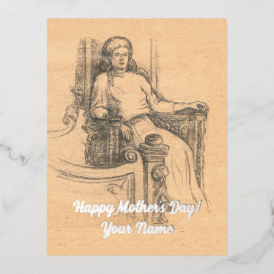 Lady Bleistift-Grafik auf Handwerk Folien Feiertagspostkarte