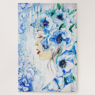 Lady Blue - Fantasy - Wasserfarben Kunst Puzzle