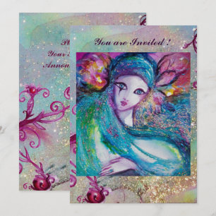 LADY BLUE MASK Elegante Maskenparty Türkis Rosa Einladung