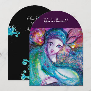 LADY BLUE MASK Elegante Maskenparty, Türkis Schwar Einladung