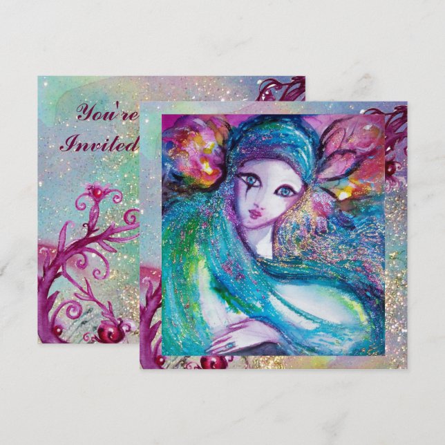 LADY BLUE MASK Elegante Masquerade Wedding Party Einladung (Vorne/Hinten)