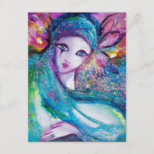 LADY BLUE MASK Elegantes Maskenparty Einladungspostkarte