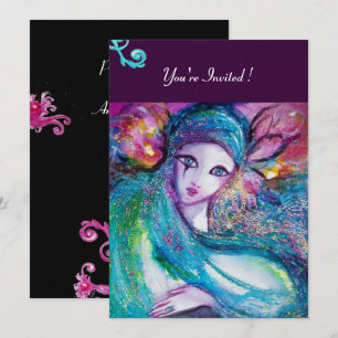 LADY BLUE MASK Maskenball, Rosa Türkis Schwarz Einladung