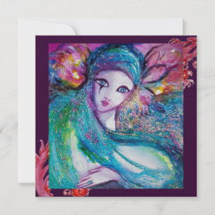 LADY BLUE MASK Maskenball, Rot Violette Wirbel Einladung