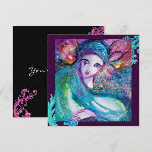 LADY BLUE MASK Maskenball, Türkis Schwarz Violett Einladung