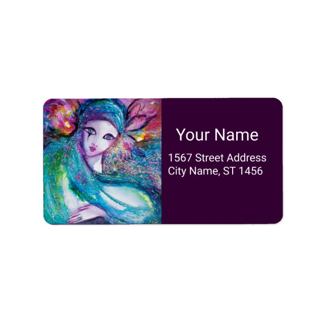 LADY BLUE MASK Venezianisch Masquerade Party Lila Adressaufkleber (Vorne)