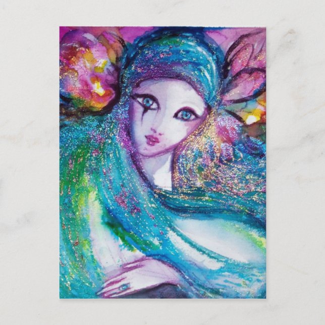 LADY BLUE MASK Venezianisch Masquerade Party Postkarte (Vorderseite)