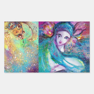 LADY BLUE MASK Venezianisch Masquerade Party Rechteckiger Aufkleber