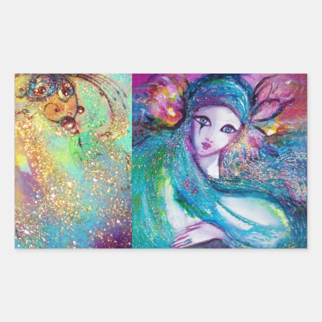 LADY BLUE MASK Venezianisch Masquerade Party Rechteckiger Aufkleber (Vorderseite)