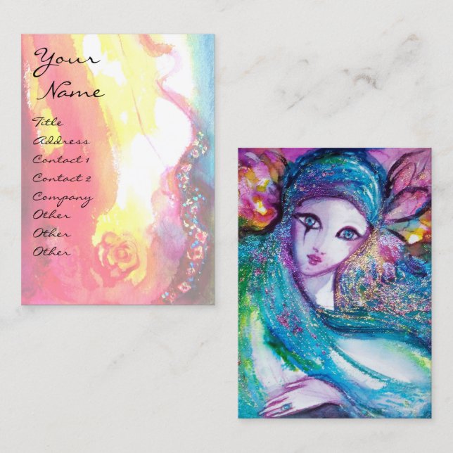 LADY BLUE MASK Venezianisch Masquerade Pink Gold R Visitenkarte (Vorne/Hinten)