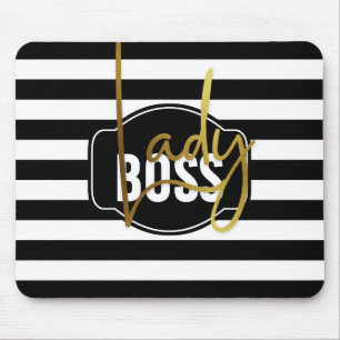 Lady Boss - Schwarz-Weiß- und Goldstreifen-Mousepa Mousepad