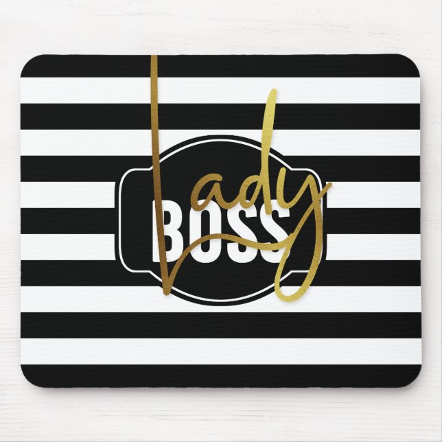 Lady Boss - Schwarz-Weiß- und Goldstreifen-Mousepa Mousepad (Vorne)